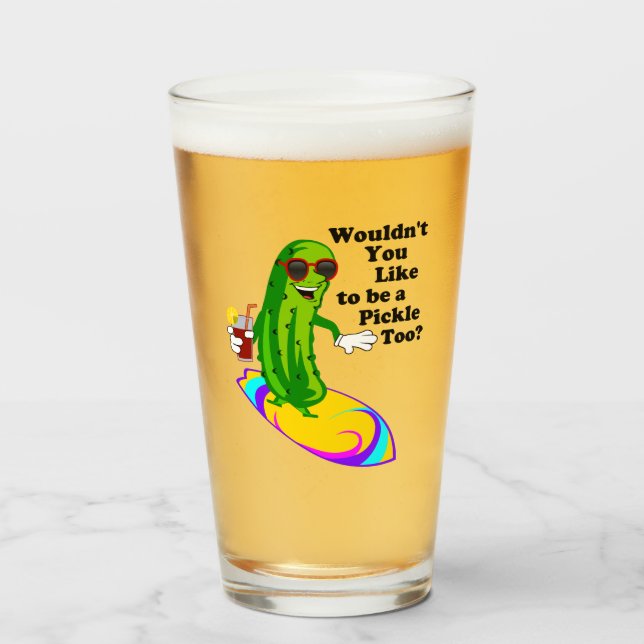 Funny Surfing Pickle Glass (Front Filled)