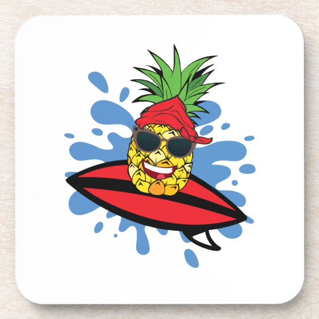 Funny Surfing Pineapple Beverage Coaster (Front)