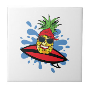 Funny Surfing Pineapple Ceramic Tile