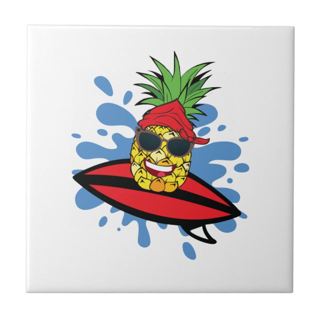 Funny Surfing Pineapple Ceramic Tile (Front)