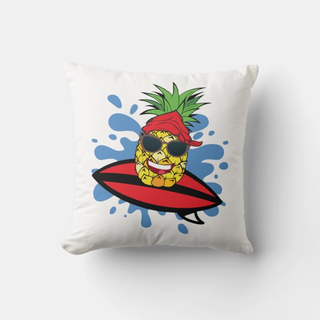 Funny Surfing Pineapple Throw Pillow (Front)