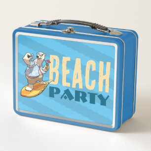 Funny Surfing Polar Bear Beach Party Cartoon Metal Lunch Box