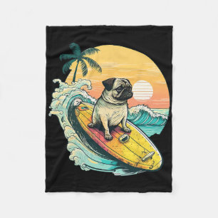 Funny Surfing Pug On Beach Pet Lover Vacation Summ Fleece Blanket