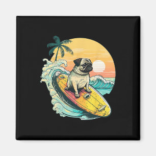 Funny Surfing Pug On Beach Pet Lover Vacation Summ Magnet