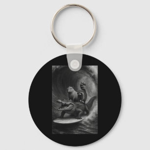 Funny Surfing Raccoon Capyra Crocodile Selfie Anim Keychain