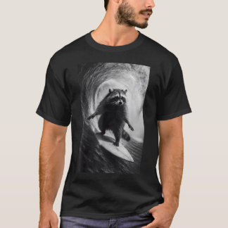 Funny Surfing Raccoon Selfie On Surfboard Beach T-Shirt