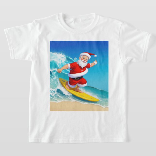 Funny Surfing Santa Claus T-Shirt (Laydown)