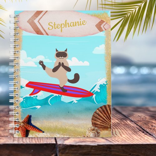 Funny Surfing Siamese Yoga Cat Leg Up Notebook