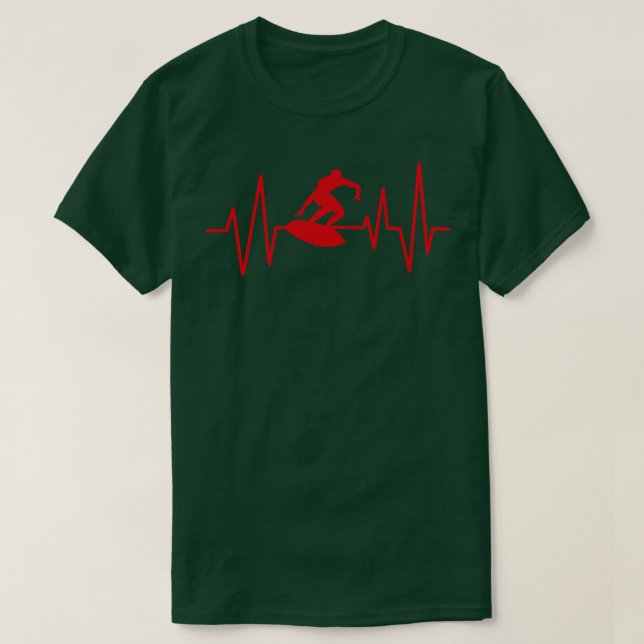 Funny Surfing Surfing Wave Heartbeat T-Shirt (Design Front)