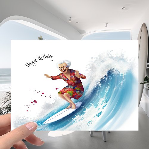 Funny Surfing the Ocean Wave Granny Joke Birthday Card