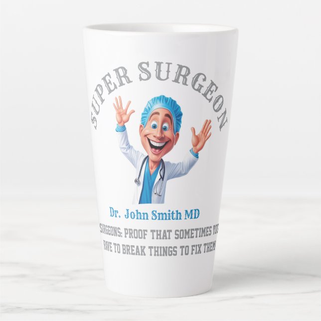 Funny Surgeon Cartoon Gift for Doctors & Nurses Latte Mug (Front)