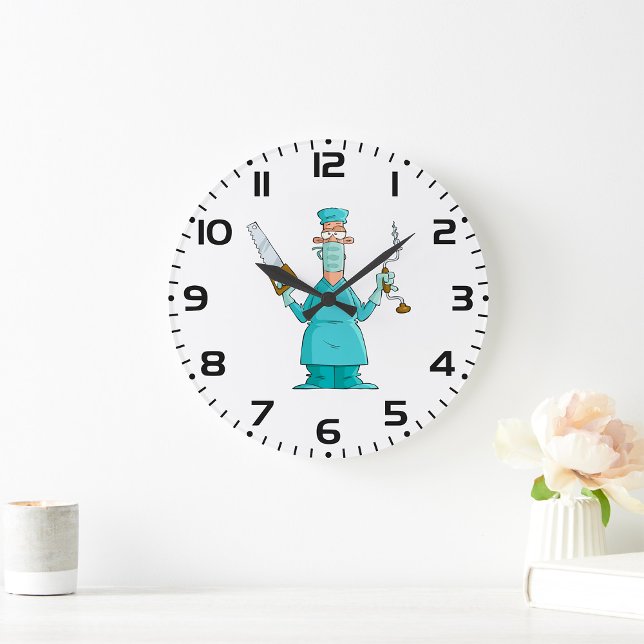 Funny Surgeon Cartoon Hilarious Medical Humor  Large Clock (Creator Uploaded)