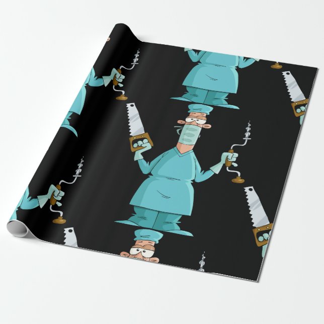 Funny Surgeon Cartoon Hilarious Medical Humor  Wrapping Paper (Unrolled)