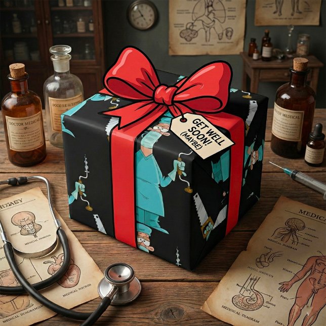 Funny Surgeon Cartoon Hilarious Medical Humor  Wrapping Paper (Creator Uploaded)