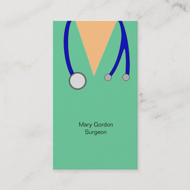 Funny Surgeon Scrubs and Stethoscope Doctor Medic Business Card (Front)