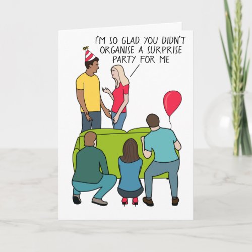 Funny surprise party for introvert birthday card