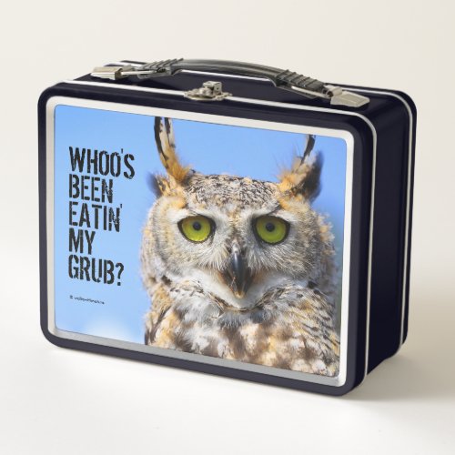 Funny Surprised Beautiful Great Horned Owl Metal Lunch Box