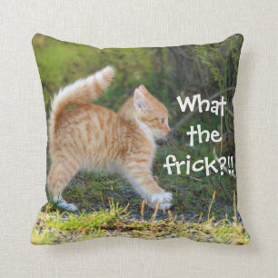 Funny Surprised Cat. What the frick? Throw Pillow