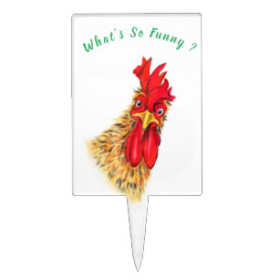Funny Surprised Curious Rooster - Custom Text Cake Topper