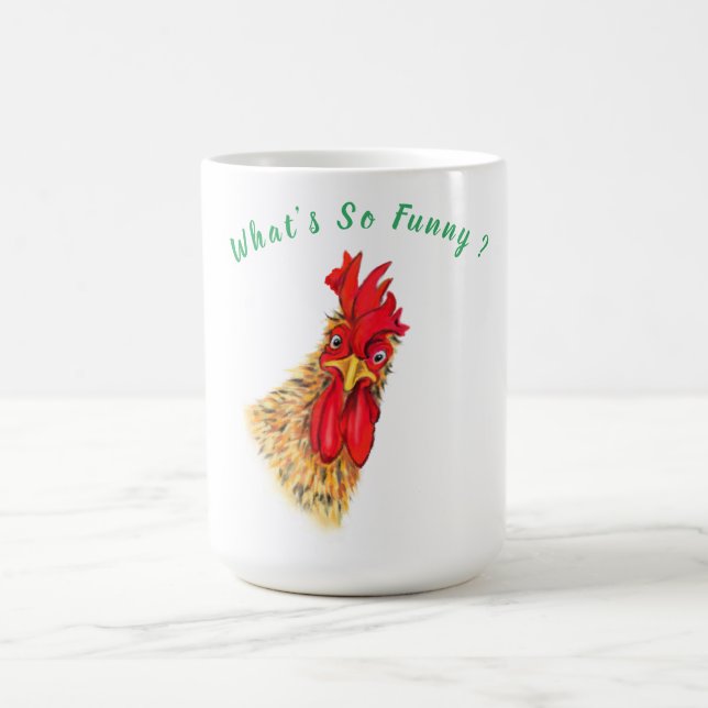 Funny Surprised Curious Rooster - Custom Text - Coffee Mug (Center)