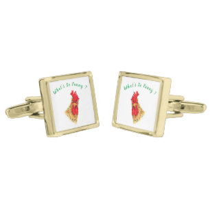 Funny Surprised Curious Rooster - Custom Text Cufflinks