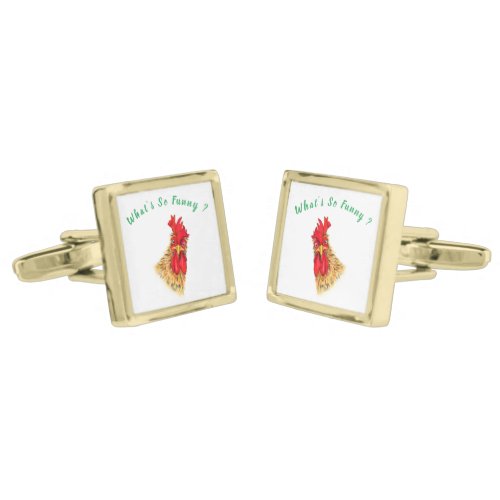 Funny Surprised Curious Rooster _ Custom Text Cufflinks