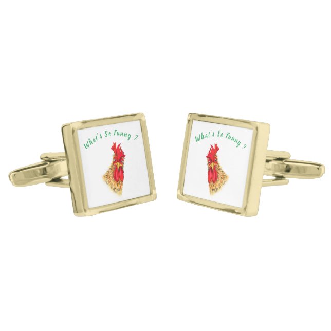 Funny Surprised Curious Rooster - Custom Text Cufflinks (Angled)