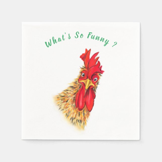 Funny Surprised Curious Rooster - Custom Text Napkins (Front)