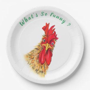 Funny Surprised Curious Rooster - Custom Text Paper Plates