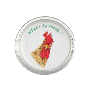 Funny Surprised Curious Rooster - Custom Text Ring by Migned at Zazzle