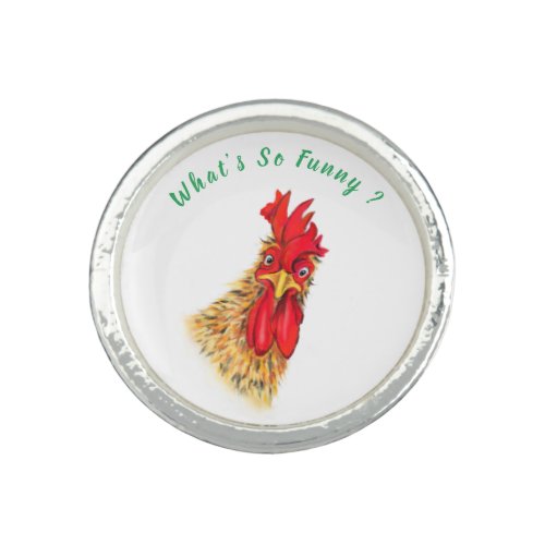 Funny Surprised Curious Rooster _ Custom Text Ring
