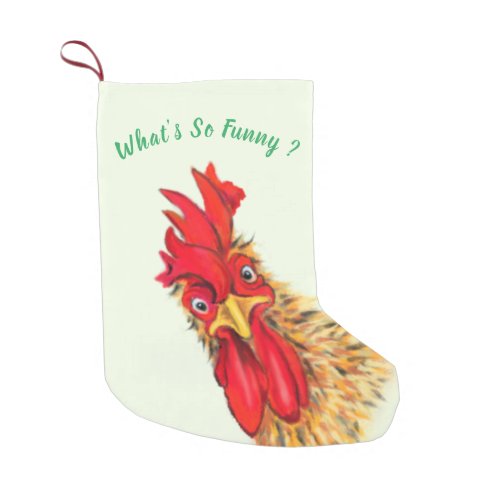 Funny Surprised Curious Rooster _ Custom Text Small Christmas Stocking