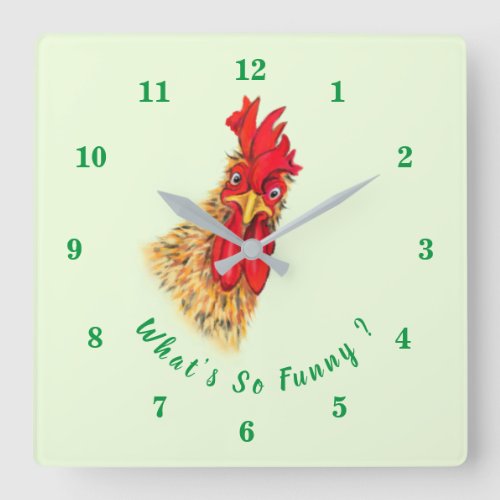 Funny Surprised Curious Rooster _ Custom Text Square Wall Clock