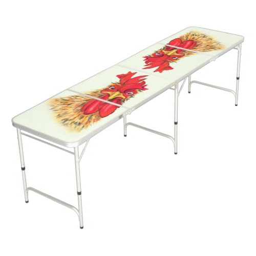 Funny Surprised Curious Rooster _ Fun Drawing Beer Pong Table