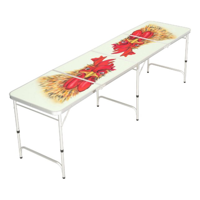 Funny Surprised Curious Rooster - Fun Drawing Beer Pong Table (Angled)