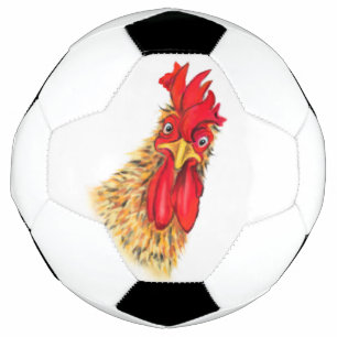 Funny Surprised Curious Rooster - Fun Drawing Soccer Ball