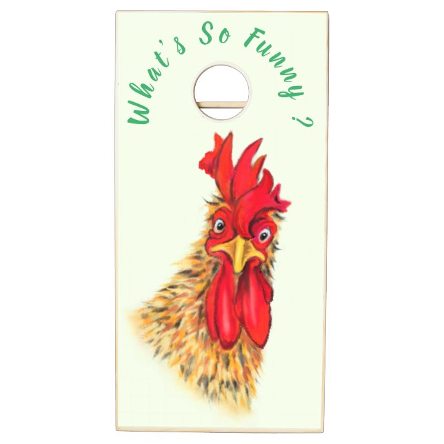 Funny Surprised Curious Rooster - What's So Funny  Cornhole Set (Left)