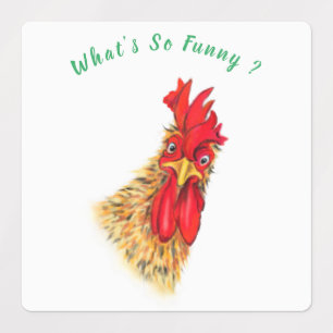 Funny Surprised Curious Rooster - What's So Funny Labels