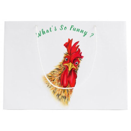 Funny Surprised Curious Rooster _ Whats So Funny  Large Gift Bag