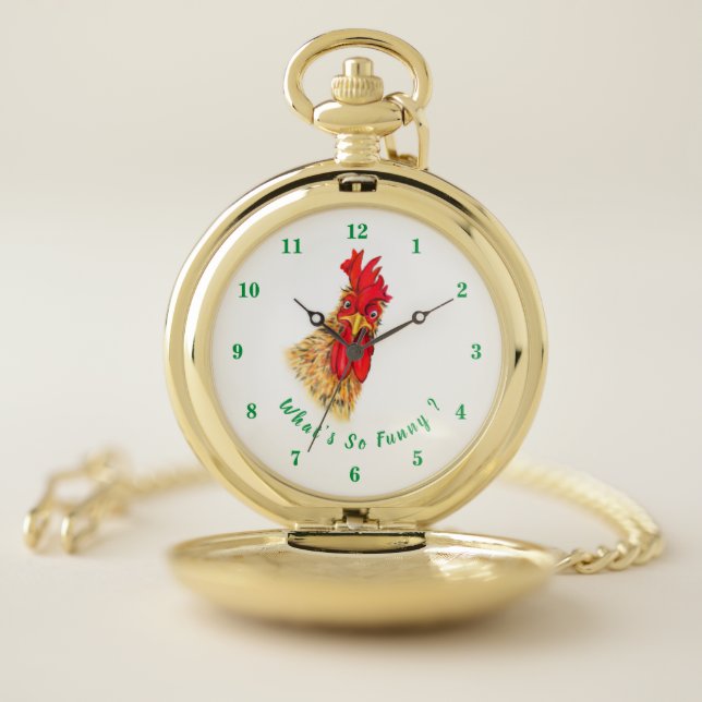 Funny Surprised Curious Rooster - What's So Funny  Pocket Watch (Inside)