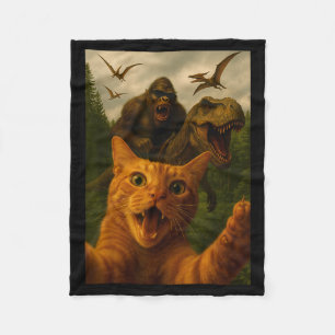 Funny Surprised Ed Cat Selfie With Bigfoot T-rex  Fleece Blanket