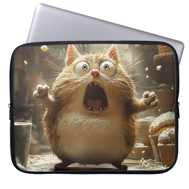 FUNNY SURPRISED FAT KITTY CAT LAPTOP SLEEVE (Front)