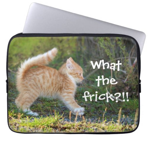 Funny Surprised Ginger Kitten What the Frick Laptop Sleeve