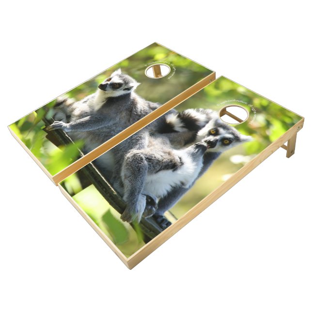 Funny Surprised Lemurs of Madagascar Cornhole Set (Angled)