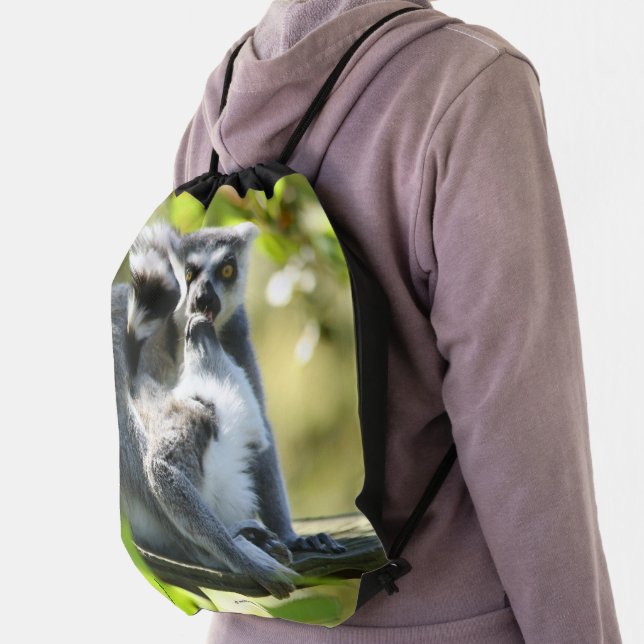 Funny Surprised Lemurs of Madagascar Drawstring Bag (Insitu)