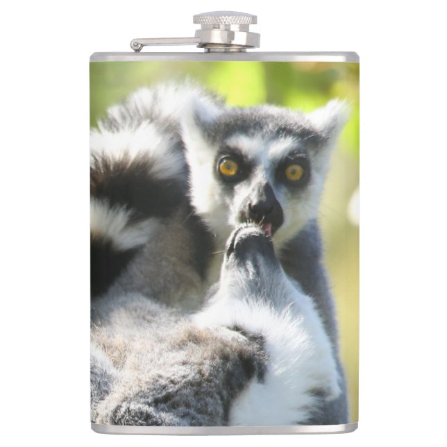 Funny Surprised Lemurs of Madagascar Flask (Front)