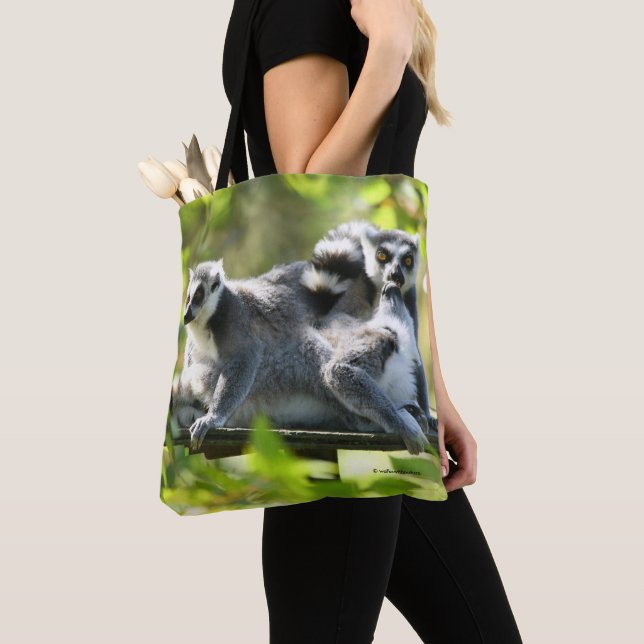 Funny Surprised Lemurs of Madagascar Tote Bag (Close Up)