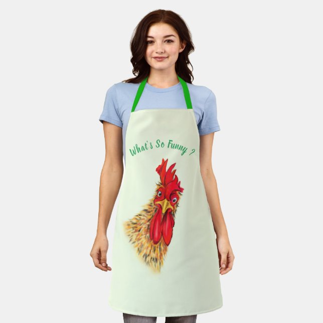 Funny Surprised Rooster Apron - Custom Text (Worn)