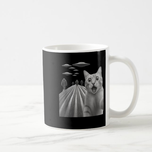 Funny Surprised Scared Cat Selfie With Bigfoot And Coffee Mug (Right)