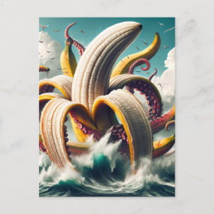 Funny Surreal Banana Octopus and Seagulls Postcard